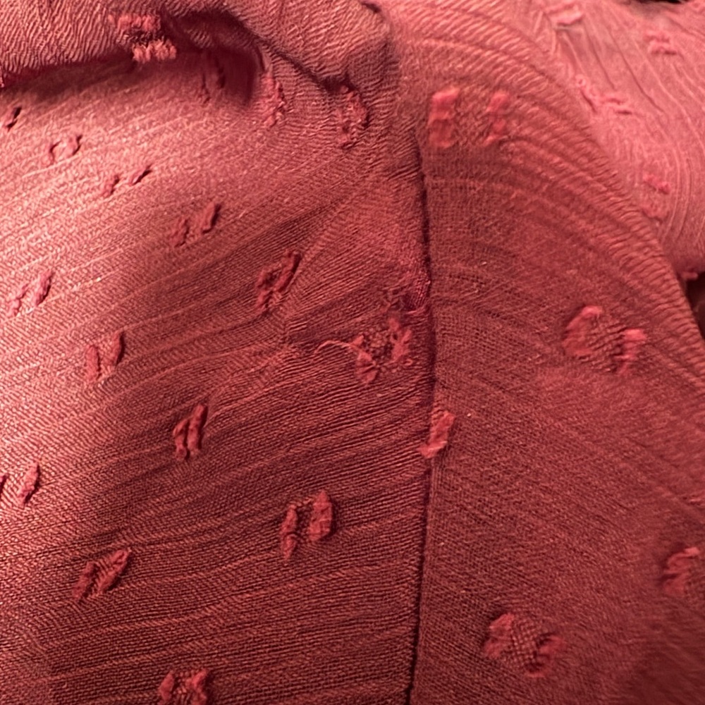 LOFT Burgundy Sheer Dotted-Yoke Long-Sleeve Peasant Top Size S - Picture 10 of 11